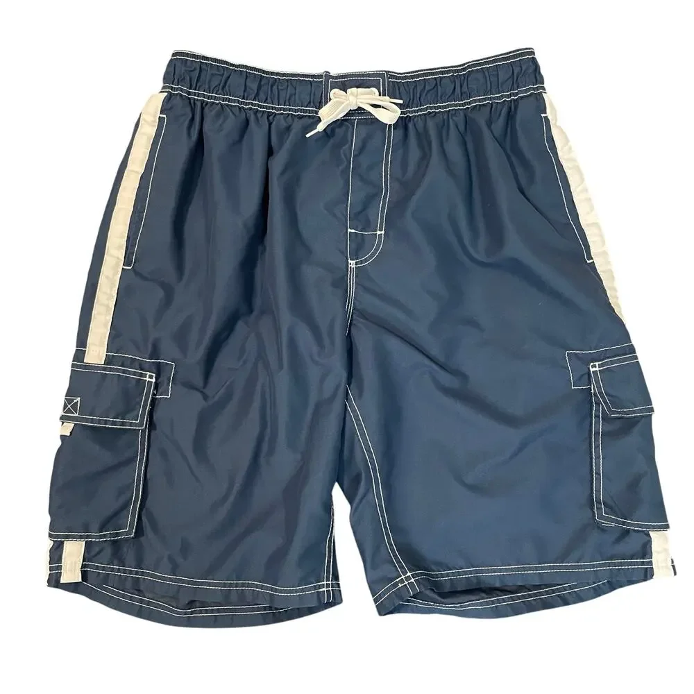 Kanu Surf Men's Board Shorts Cargo Swim Trunks Blue White Size XL